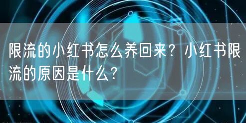 限流的小红书怎么养回来?小红书限流的原因是什么?