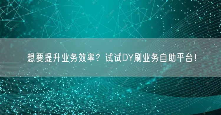 想要提升业务效率？试试DY刷业务自助平台！