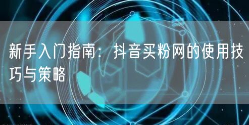 新手入门指南:抖音买粉网的使用技巧与策略