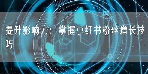 提升影响力:掌握小红书粉丝增长技巧