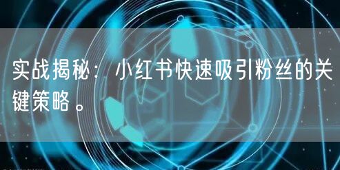实战揭秘:小红书快速吸引粉丝的关键策略。
