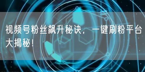 视频号粉丝飙升秘诀，一键刷粉平台大揭秘！