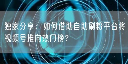 独家分享：如何借助自助刷粉平台将视频号推向热门榜？