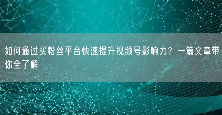 如何通过买粉丝平台快速提升视频号影响力？一篇文章带你全了解