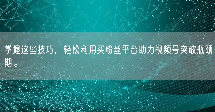 掌握这些技巧,轻松利用买粉丝平台助力视频号突破瓶颈期。