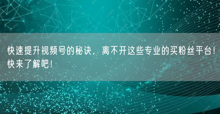 快速提升视频号的秘诀,离不开这些专业的买粉丝平台!快来了解吧