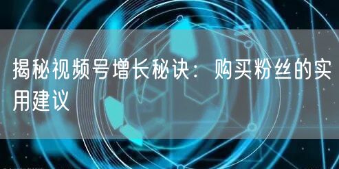 揭秘视频号增长秘诀:购买粉丝的实用建议