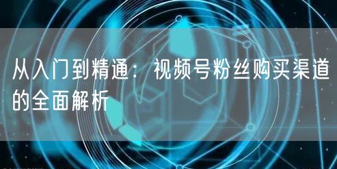 从入门到精通：视频号粉丝购买渠道的全面解析